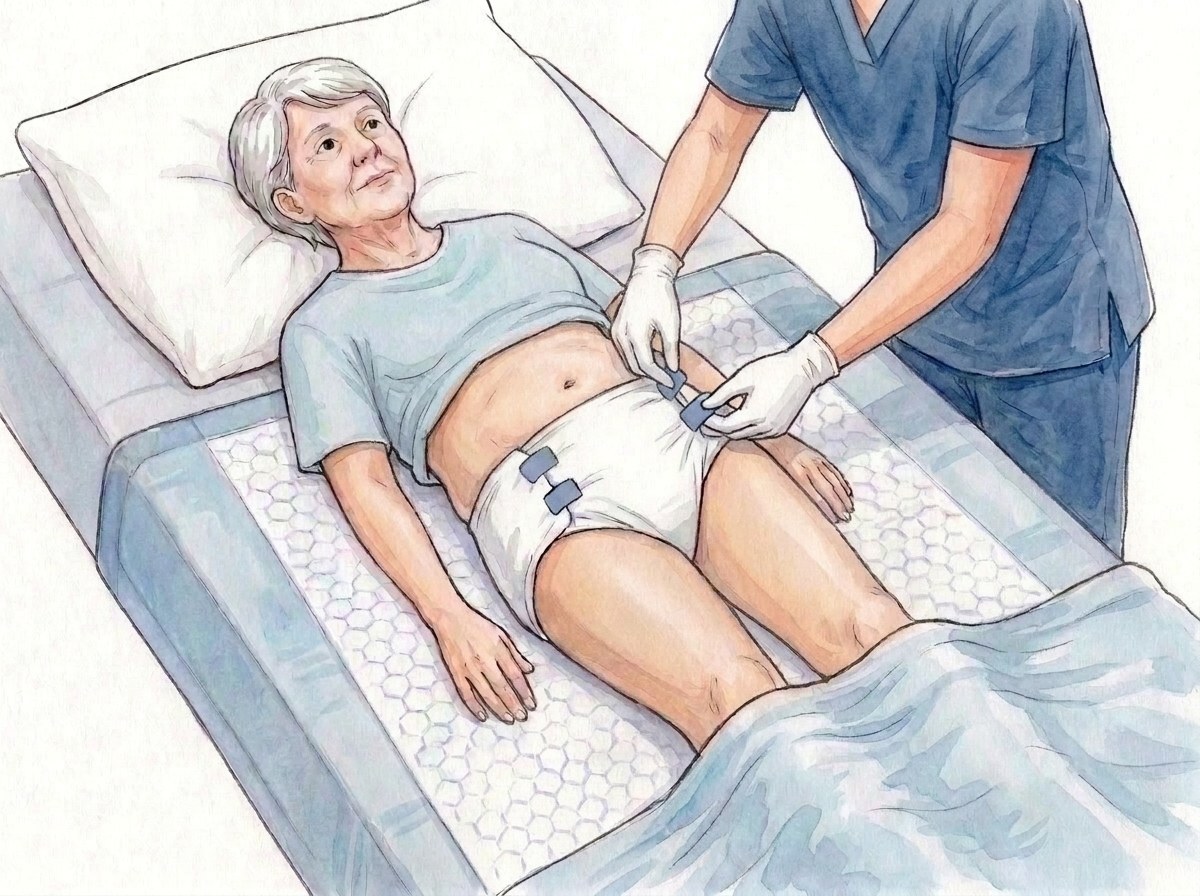 10. إغلاق الأشرطة الأربعة واحدًا تلو الآخر من الخلف إلى الأمام عند مستوى البطن